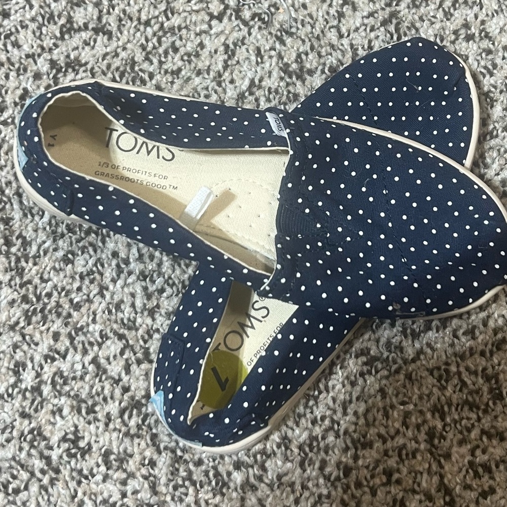 TOMS Navy Blue Polka Dot Slip-On Flats